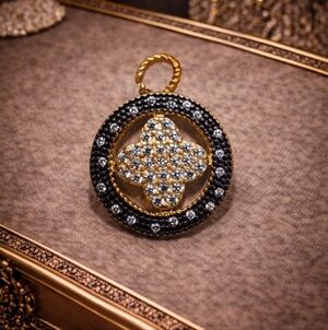 VINTAGE FAS STERLING SILVER GOLD PLATED PAVE CRYSTAL PENDANT CHARM